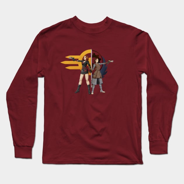 Beth & Odessa Hero Pose (with Logos) Long Sleeve T-Shirt by Once Upon a Wasteland